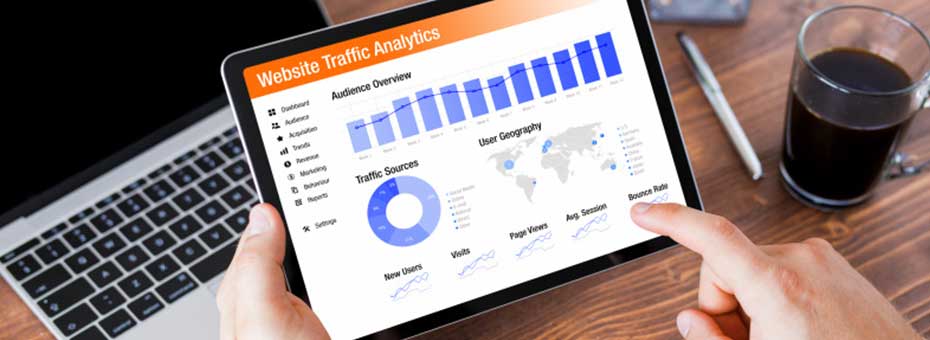 Website traffic analytics dashboard on a tablet