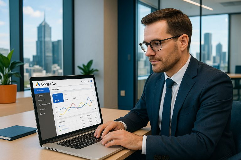 Melbourne Google Ads PPC consultant reviewing a campaign dashboard