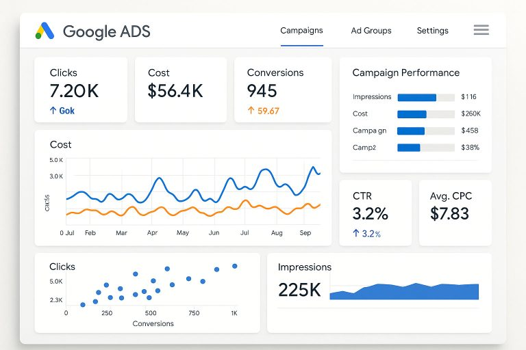 Google Ads campaign performance dashboard