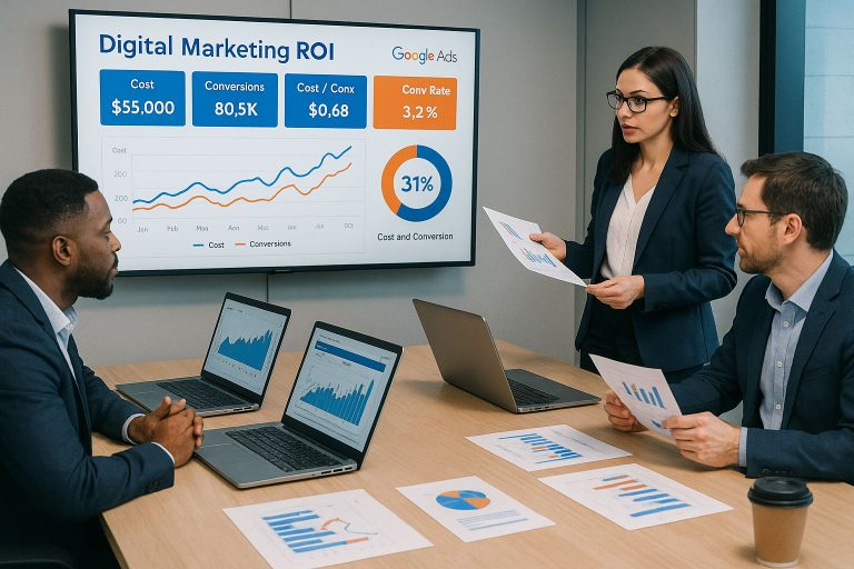Affordable SEO Melbourne Google Ads team reviewing campaign performance